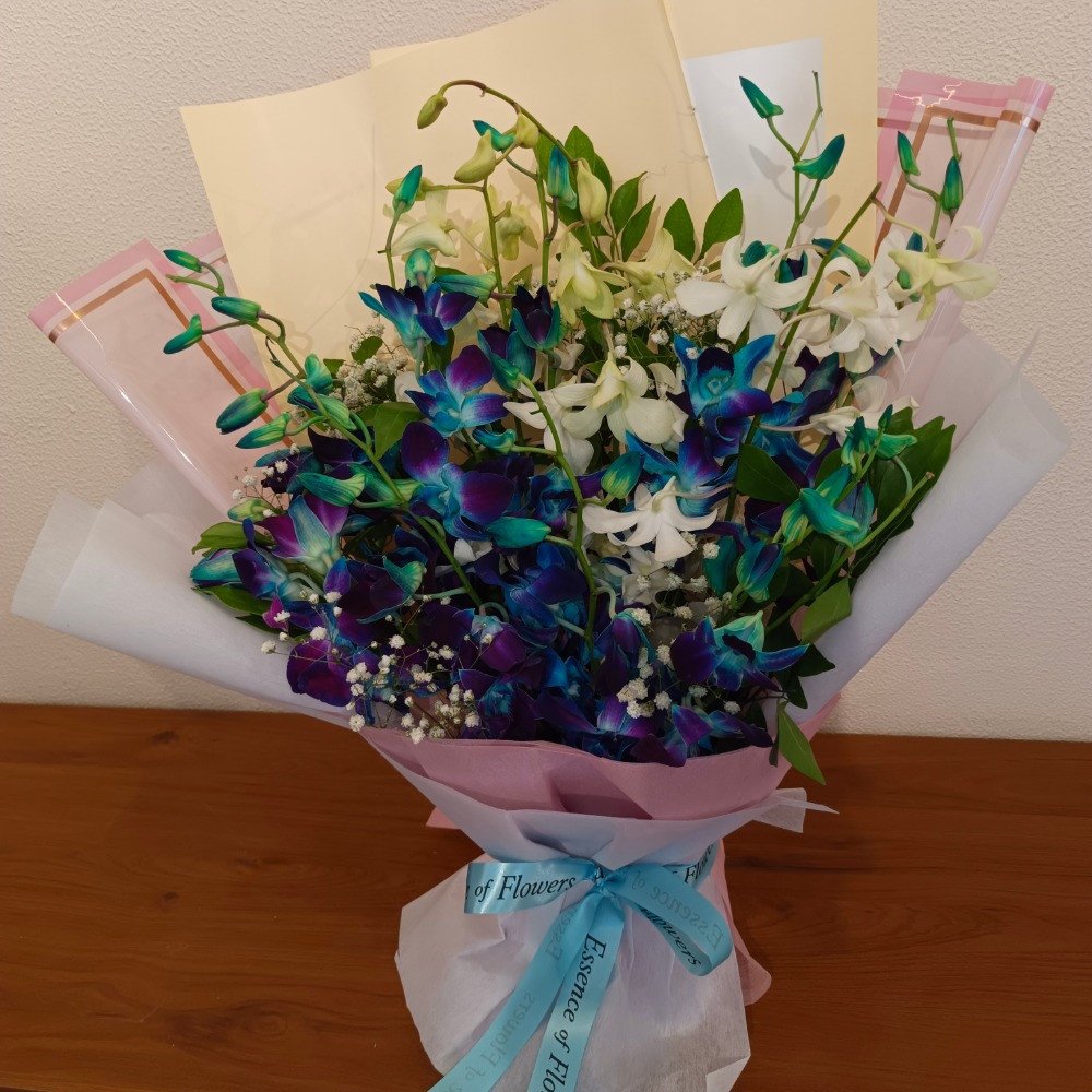 💙 Royal Blue & White Orchid Flower Bouquet 💙