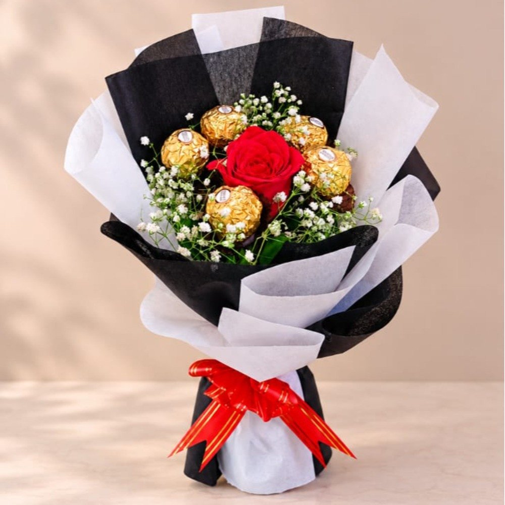 🌹 Red Rose & Ferrero Rocher Bouquet 🍫