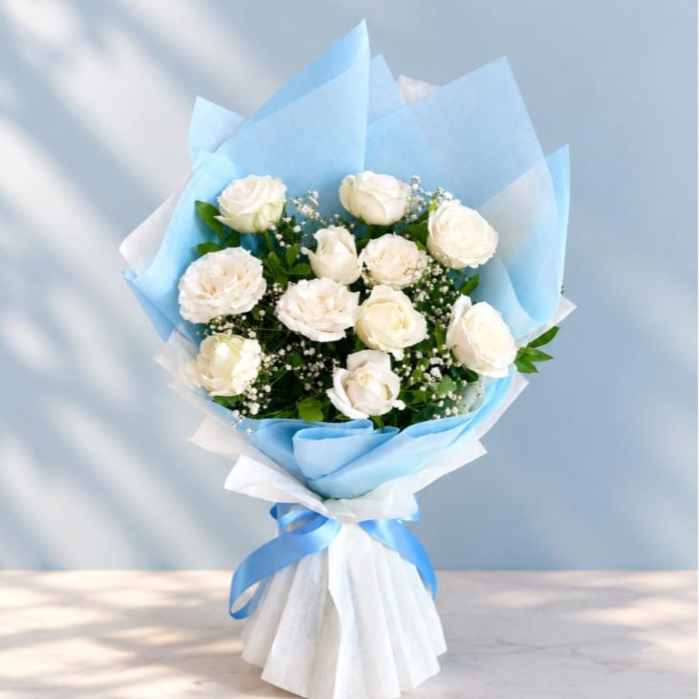🤍 Premium White Rose Bouquet 💙