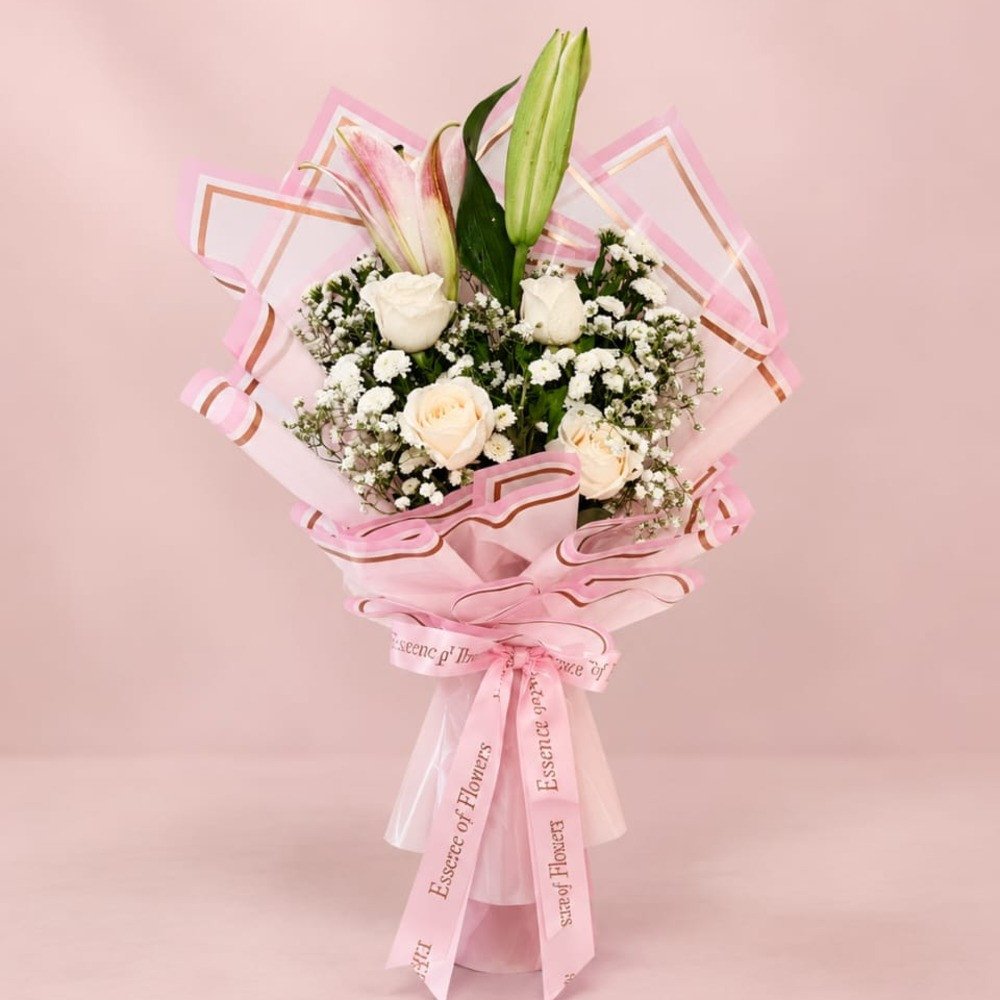 Elegant White & Pink Floral Bouquet