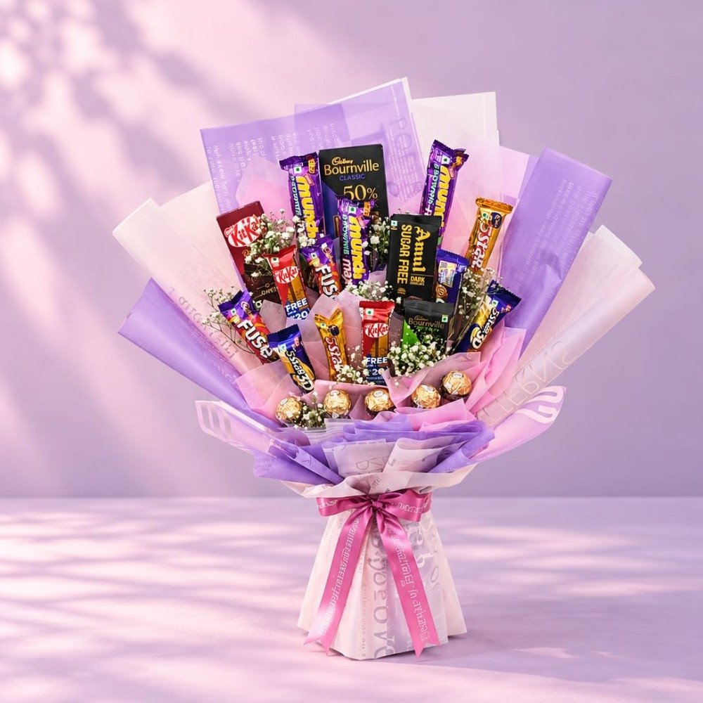 Chocolate Bouquet – Lavender & Pink Theme 🍫💐
