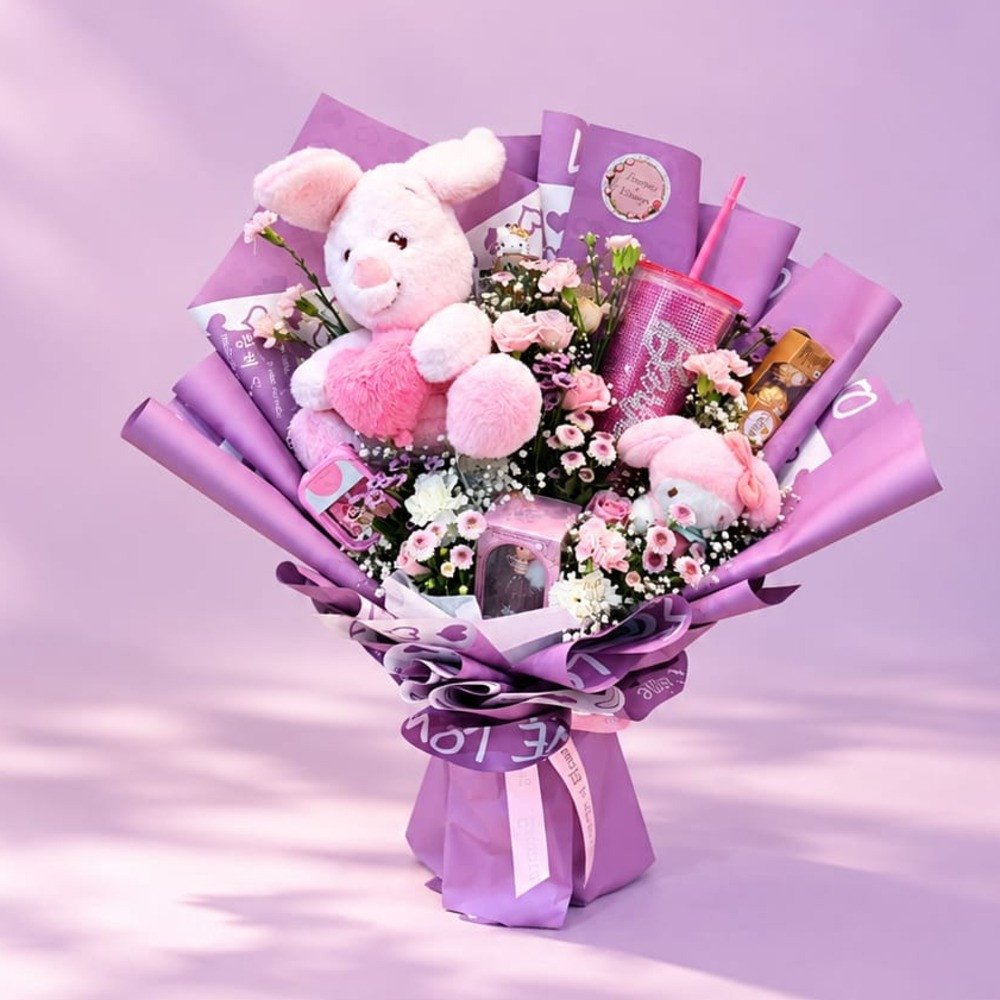 Luxury Teddy & Flower Gift Bouquet 🐰💐✨