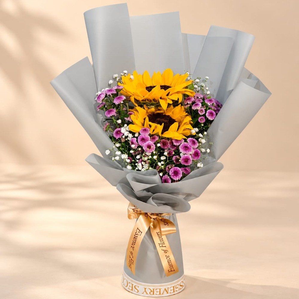 Sunflower & Purple Chrysanthemum Bouquet 💛💜