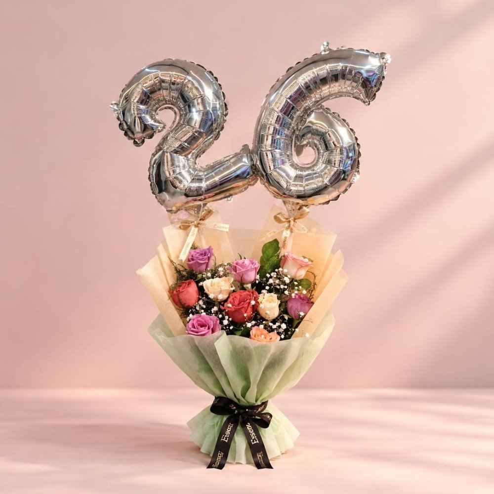 Silver “26” Balloon Bouquet ✨