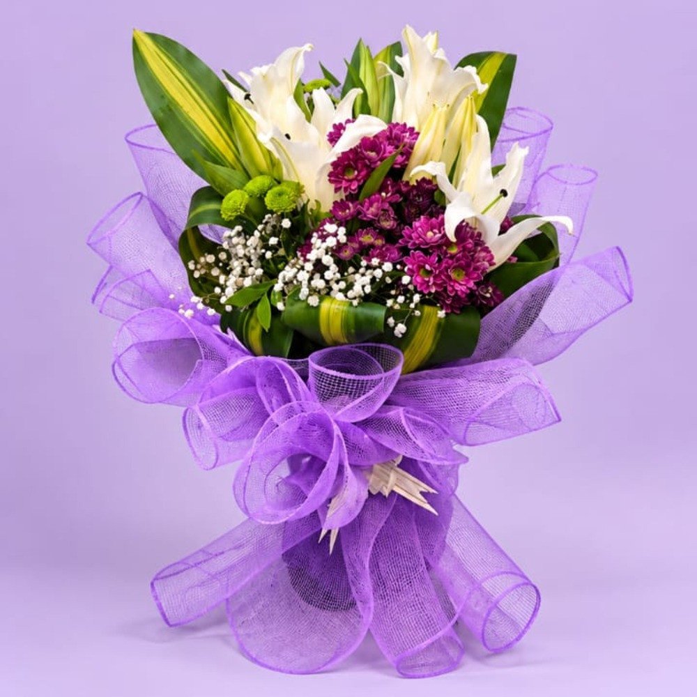Elegant Purple & White Lily Bouquet 💜🤍