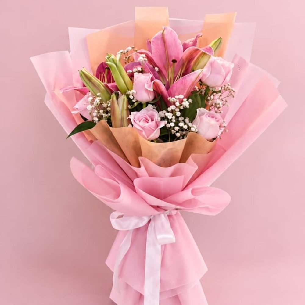 Pretty Pink Lily & Rose Bouquet 💗