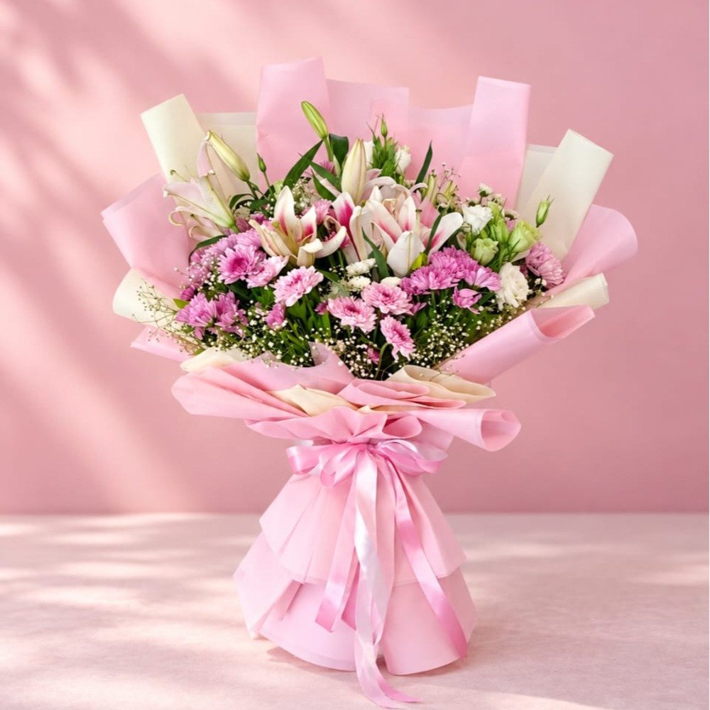 💗 Pink & White Premium Lily Bouquet