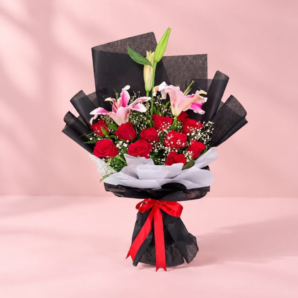 Red Rose & Pink Lily Luxury Bouquet ❤️🌷