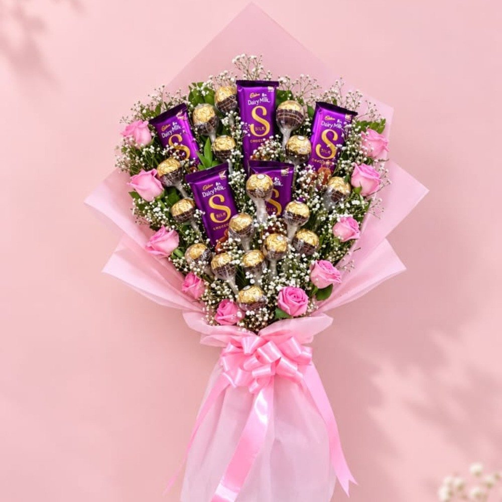 💗 Pink Rose & Chocolate Bouquet