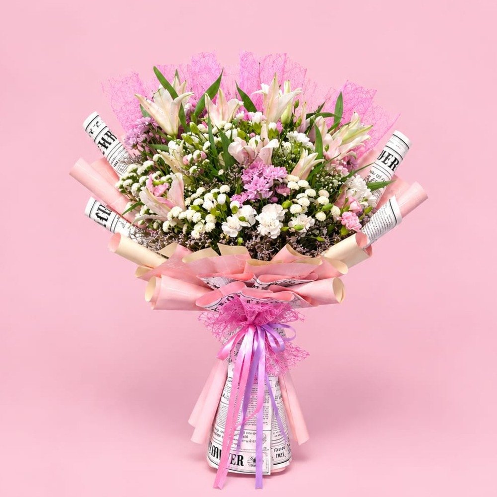 Pastel Pink & White Premium Bouquet 💐