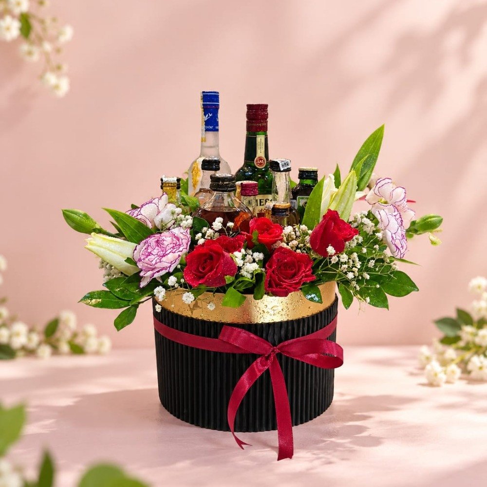 Luxury Red Rose & Floral Bottle Arrangement 🍷🌹
