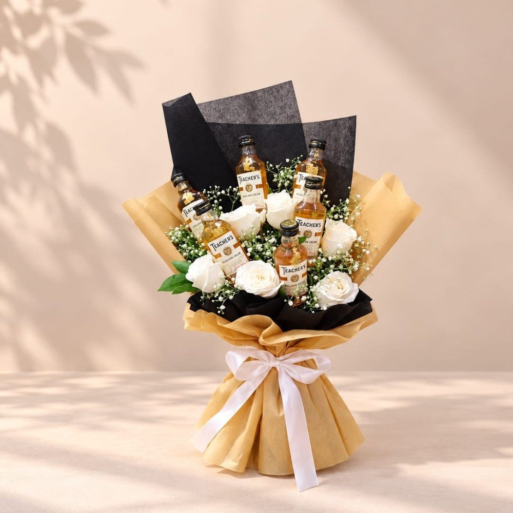 Luxury Whisky & White Rose Bouquet 🥃🤍